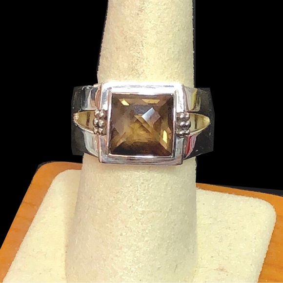 MICHAEL DAWKINS Smokey Quartz Sterling Silver Starry Night Faceted Cocktail Ring - Picture 3 of 17